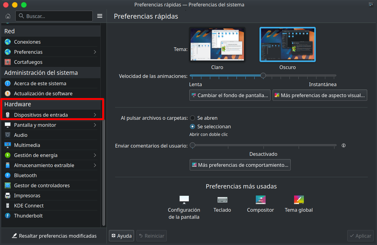 Preferencias del sistema en Kubuntu