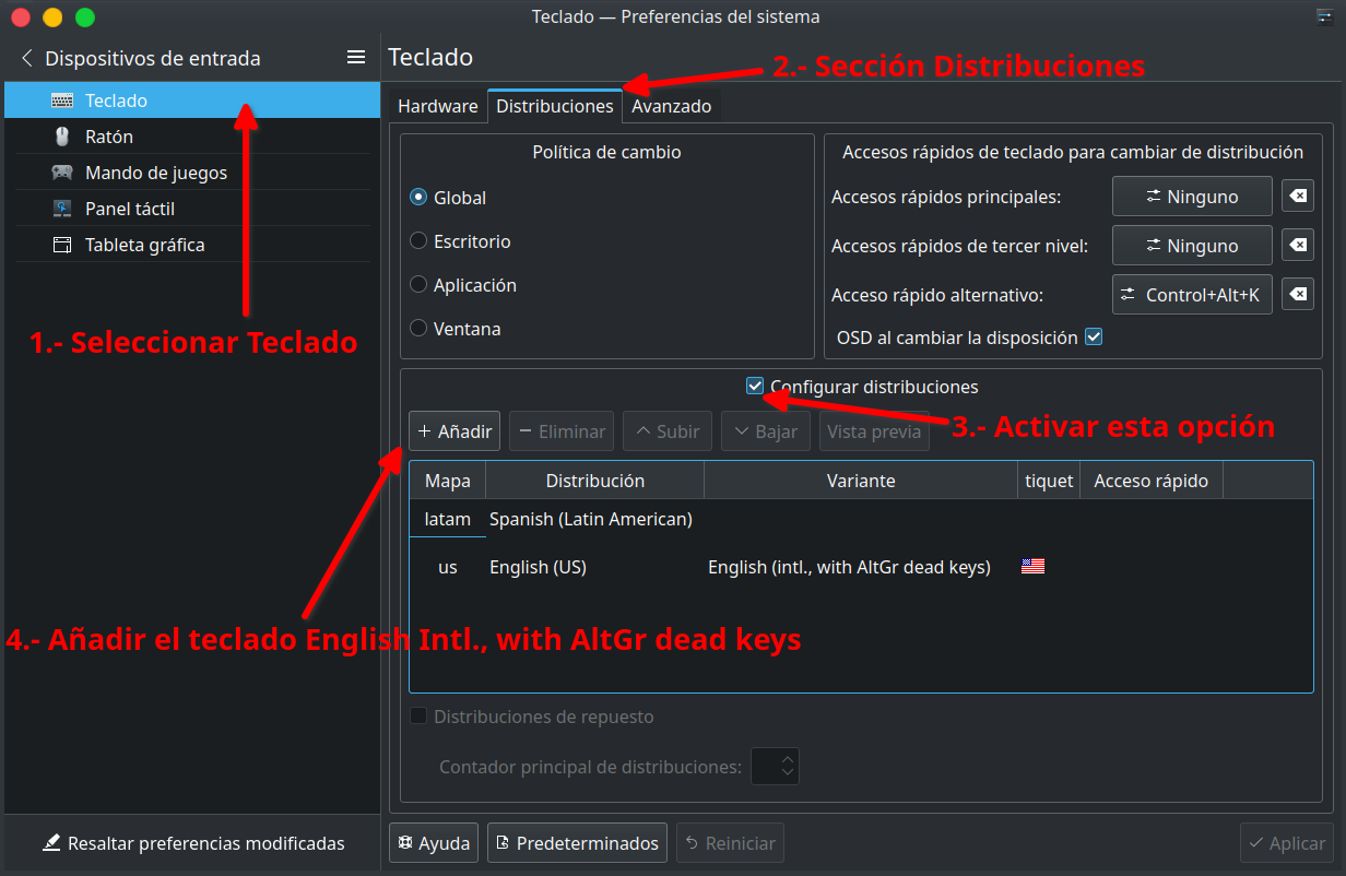 Configuración del teclado