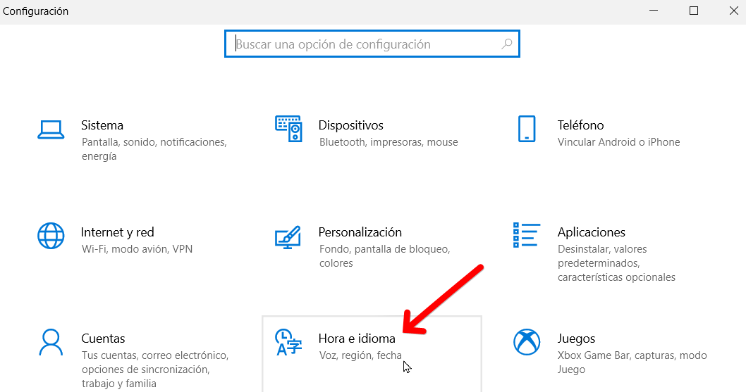 Configuración en Windows 10