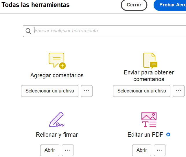 Todas las herramientas de Adobe Acrobat Reader