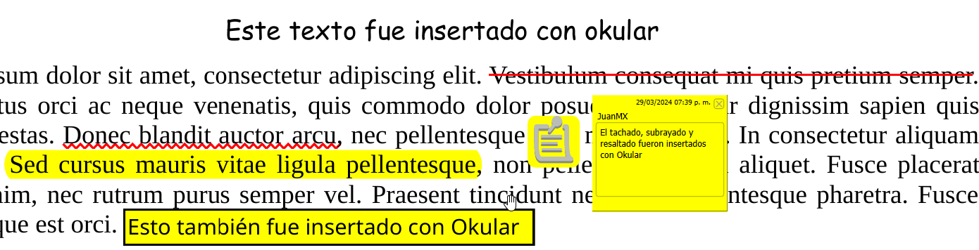 Ejemplos de notas de Okular